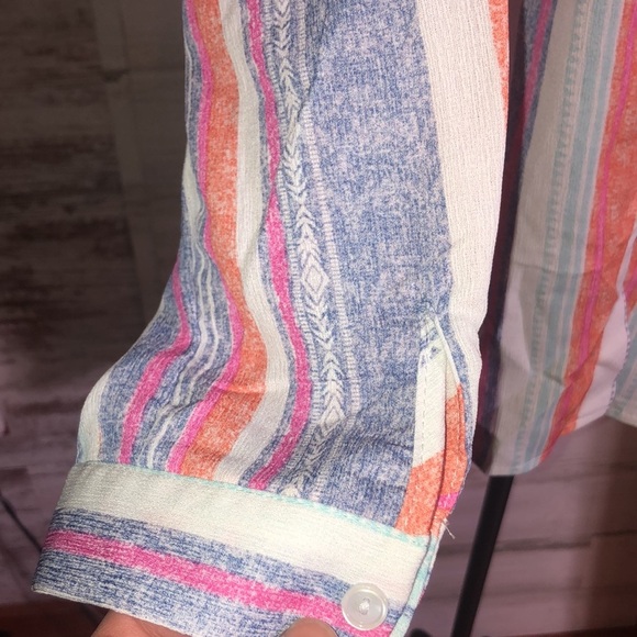 Button Down V Neck Shirts Long Sleeve Blouse Colorful Striped Casual Work large‌ - Picture 7 of 12